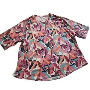 UPF 50 Short Sleeve T-shirt REEL-TEC Top Cream Orange Teal Tropical 2XL